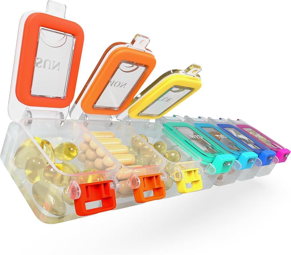 BEXEEN Týždenná medicína pilulky Organizátor vodeodolný 7 deň Veľká pilulka Denné pilulky Prípad Roztomilý vitamín Organizátor Prenosné pilulky Kontajner Cestovné pilulky Holder XL Supplement Medication Dispenser Jeden denne