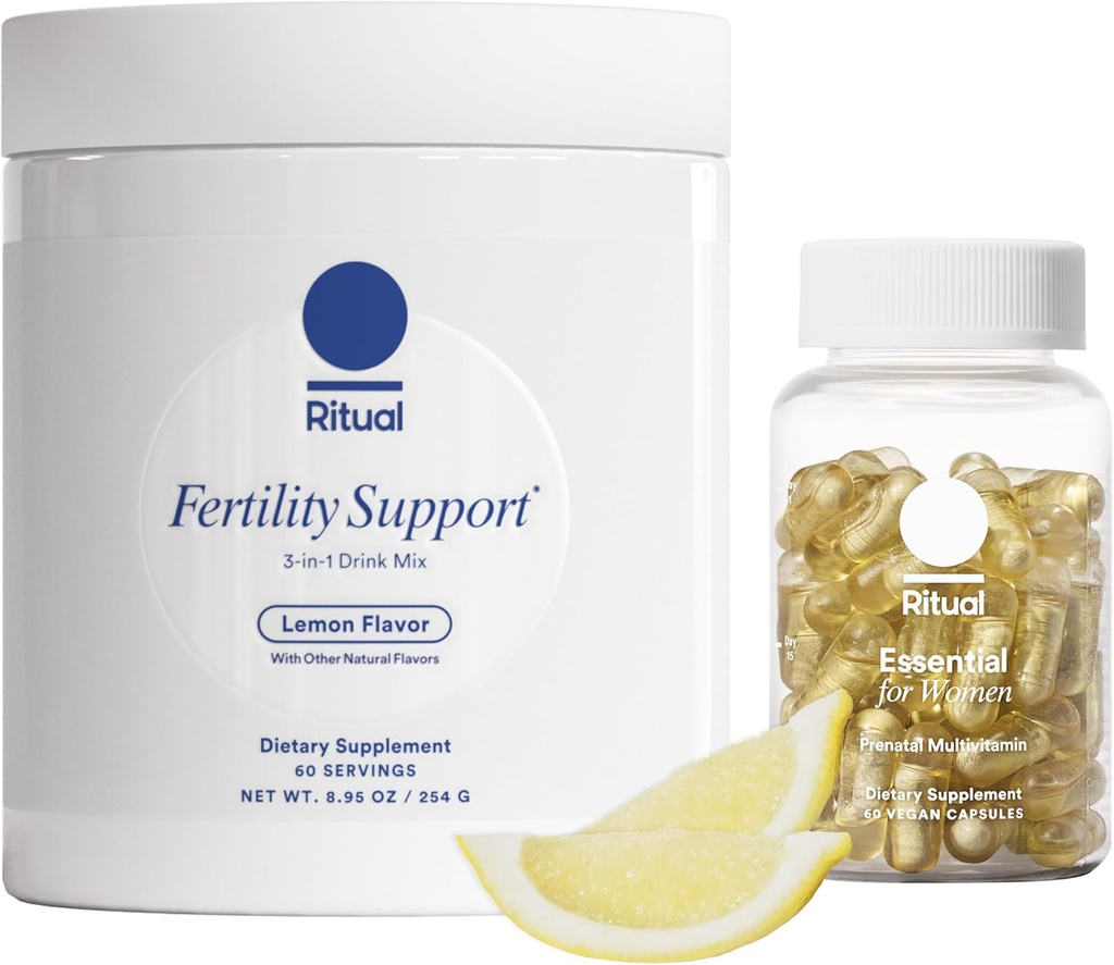 Rituálna predkoncepcia Bundle: Essential for Women Prenatal Multivitamín a Lemony Fertility Podpora Nápoje Mix Supplement s NAC, CoQ10 a Myo-Inositol. Vegan a Formulovaný ju podporiť.*