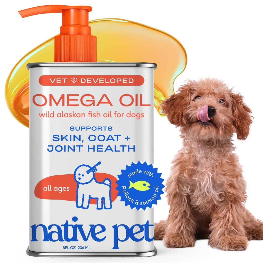 Native Pet Omega 3 Rybí olej pre psy a mačky - Podporuje zdravú pleť, lesklý kabát, a silné kĺby - Made with Wild Aljašský lososový olej pre psy 