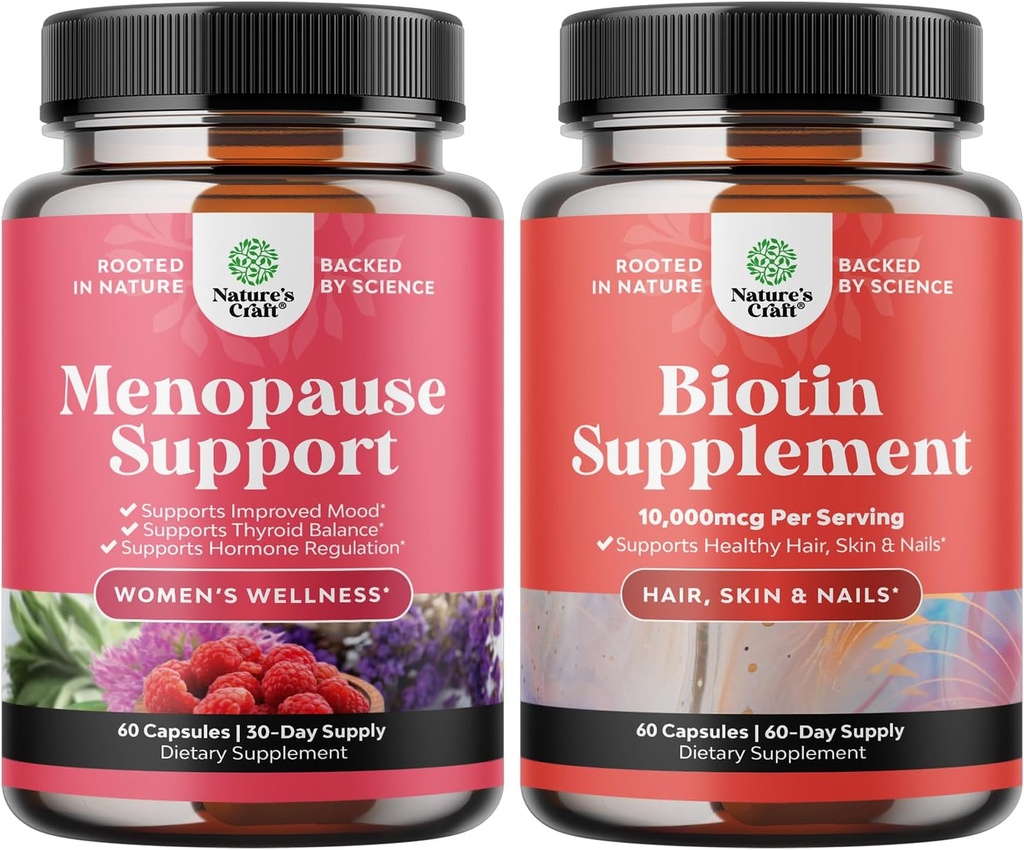 Bundle of bylinné menopauza Supplement for Women and 10000 mcg Pure Biotin Pills for Women & Muži - Ideálne pre Estrogen Balance - Zastaviť vypadávanie vlasov Stenning Natural Supplement