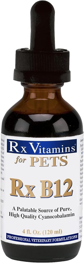Rx Vitamíny Rx B12 pre psy a mačky - Vitamín B12 Liquid Supplement for Domáce zvieratá - Pes Vitamíny pre malé a veľké plemená - mačacie zdravotné potreby - 4 oz.