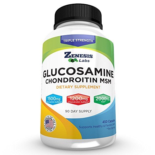 Zenesis Labs Glukozamín Sulfate + Chondroitín + MSM Kombinácia Joint & Cartilage Supplement 450 Kapsule (Bulk 90 Day Supply) 1500mg, 1200mg, 2000mg per Serving