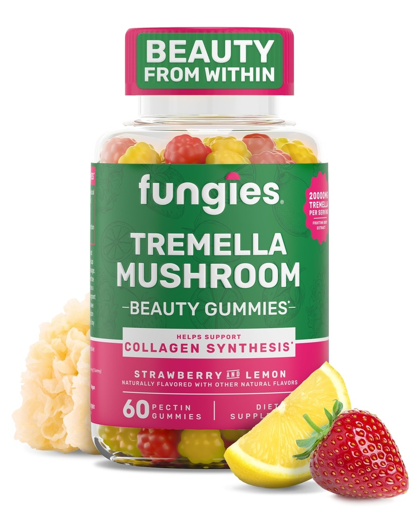 Plesne Tremella Hubové Gummy, zmiešané jahodové a citrónové príchute - Hubové bylinné doplnky Gummy pre dospelých podporuje kolagénovú syntézu, zdravú pokožku a zdravé starnutie - Beauty Gummies 60 Slúži