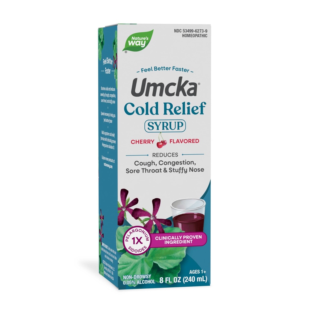 Nature's Way Cold Relief Sirup, Umcka, Skráti trvanie a znižuje závažnosť, Multi-Symptom Cold Relief, Homeopatické, Fenylefrín bez, Non-Drowsy, Cherry Ochutené, 8 Fl Oz (Packaging May Vary)