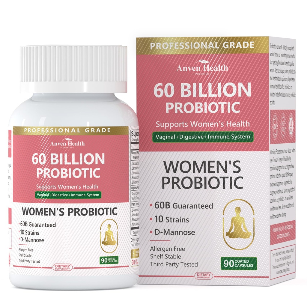 Probiotiká a organické prebiotiká pre ženy pH Balance & Digestion- 60 miliárd CFU Vaginálne probiotiká s brusnicou D-Mannose, Vegan & non-GMO pre močové tract & Immune 