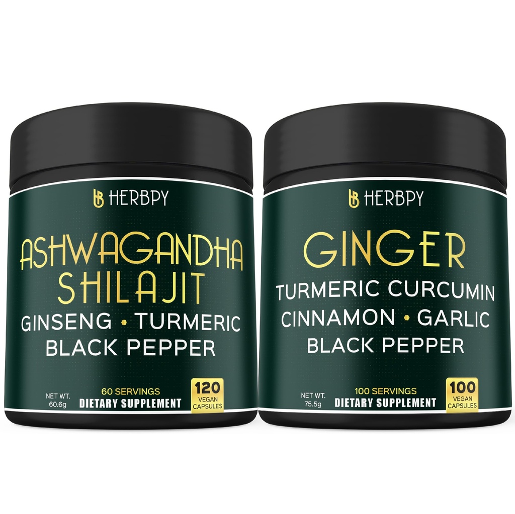 Bundle 5in1 Ashwagandha Shilajit & 5in1 Ginger Supplement - Podpora srdca, trávenie zdravie a imunitné