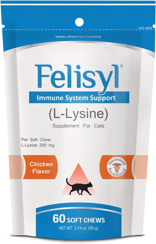 Felisyl Immune System Support for Cats - Amino Acid L-Lysine - Produce Antibodies - Healthy Tissue, Respiratory Health, Vision - 60 Soft Chews