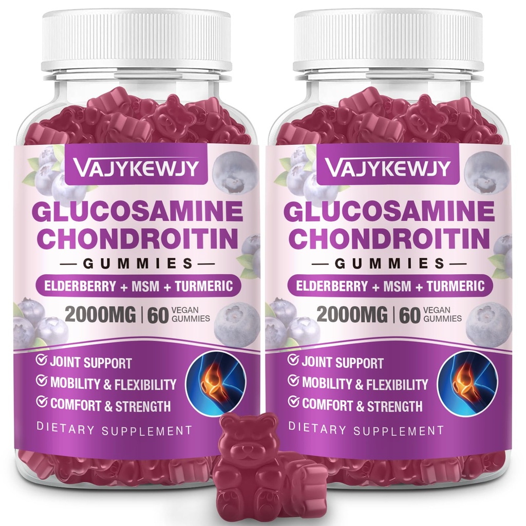 2 Balenia 2000 mg Glukozamín Chondroitín Gummy, Extra sila Glukozamín s chondroitínom MSM & Turmerica, Joint Suplement, Antioxidant Immune Support - 120 Gummies