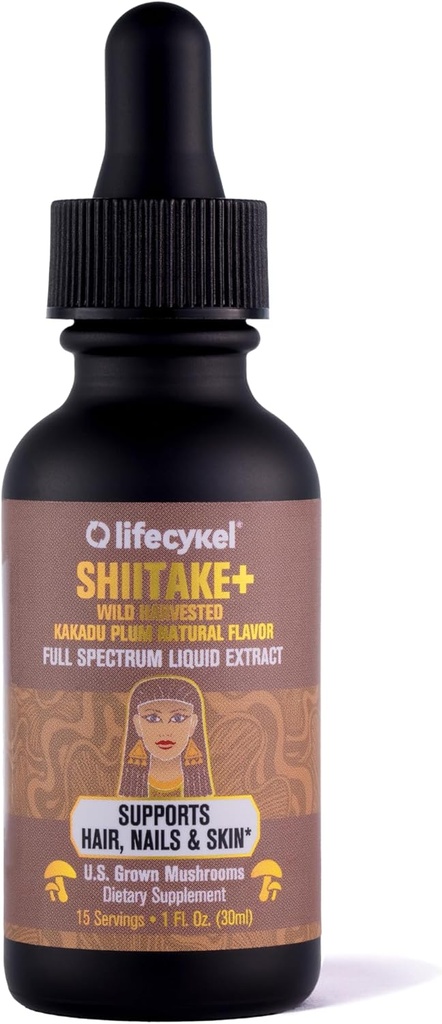 Lifecykel - Shiitake Mushrom extrakt s Kakadu Plum - Advance Organic Mushroom Supplement pre vlasy, nechty a kožu - Silný vitamín C imunitné Boost pre dospelých - 1 Fl Oz