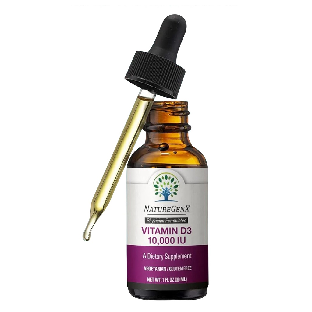 Vitamín D Tekuté kvapky pre dospelých: Vegan D3 10000 IU pre Immune Support & Bone Strength Supplements, non-GMO & Gluten Free Liquid Vitamín D pre ženy a mužov, 30 ml, 30 porcií