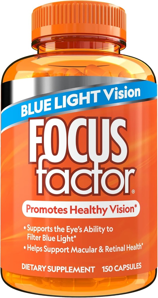 Focus Factor Blue Light Formula (150 Počet) - Očné vitamíny s Blue Light Filtrácia podpora - luteín a Zeaxantin doplnok s vitamínom C, vitamín E, lutemax 2020® - Podpora zdravia očí