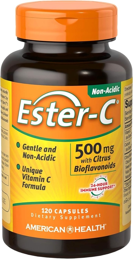 American Health Ester-C s Citrus Bioflavonoids Kapsule - jemne na žalúdku, non-Acidický vitamín C - 500 mg, 60 Servings, 120 Počet