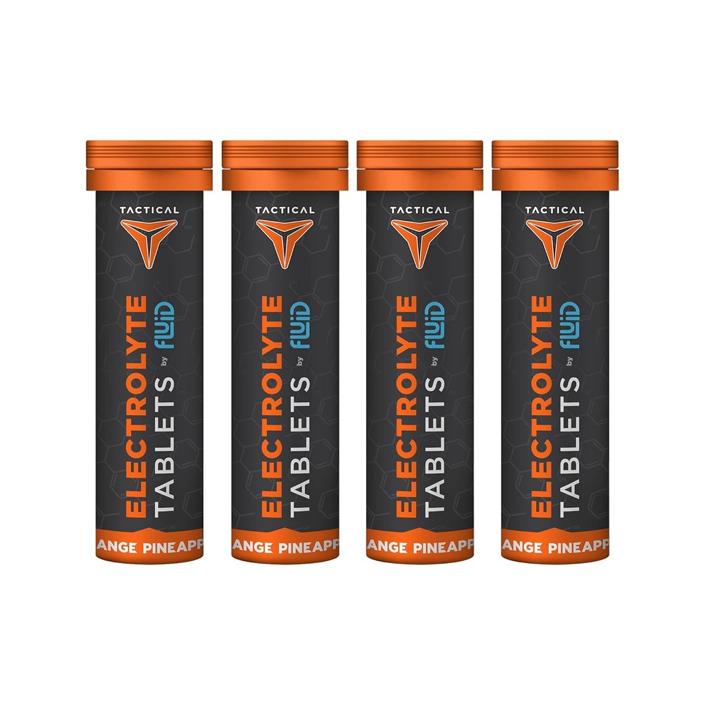 Fluid Tactical- Efervescent Hydration Tablets, Electrolyte Replacement & Dehydration Prevention, 4 Pack, 40 Servings (Pomarančový ananás)