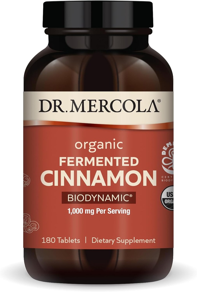 Dr. Mercola Biodynamické organické kvasené škorice - podporuje metabolické zdravie - High-Flavonoid škorica extrakt - USDA Organic, Non-GMO, Gluten-Free & Soy-Free - 180 tabliet