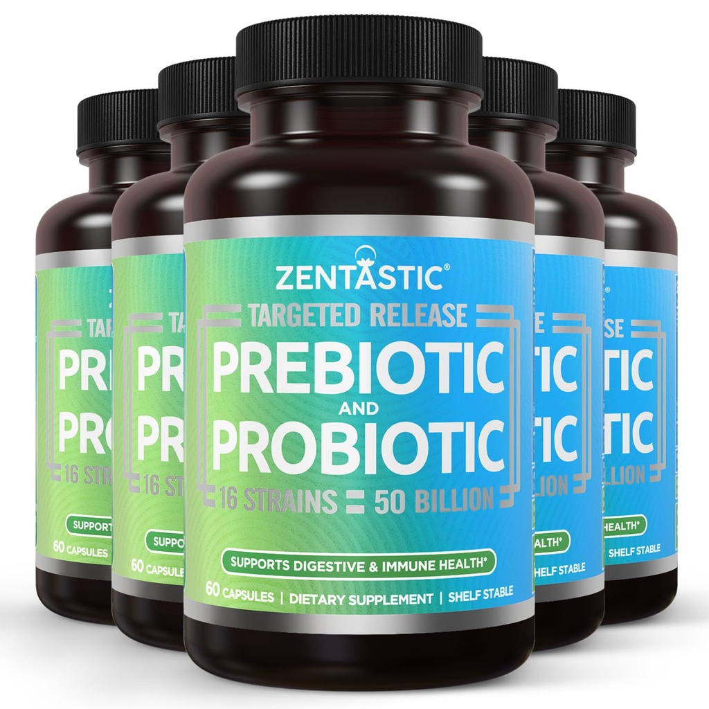 Zentastic Probiotiká a prebiotiká Supplement - 50 miliárd CFU - pre mužov a ženy Immune & Digestive Health - 16 kmeňov - Stabilný police - 300 Oneskorené uvoľnenie Veggie Kapsule