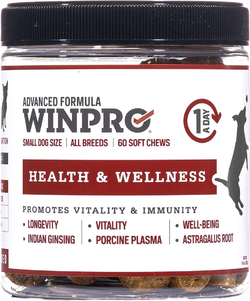 WINPRO Pet Health & Wellness Chews pre malé psy, 60 mäkké žuvačky, plazmové poháňa, Grain Free Supplement pre malé psy poskytujúce vitality a podporu imunity