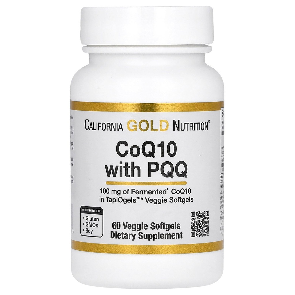 California Gold Nutrition CoQ10 s PQQ, Ubichinón USP, Tapioca Veggie Softgel so slnečnicovým lecitínom, 100 mg, 60 Veggie Softgel