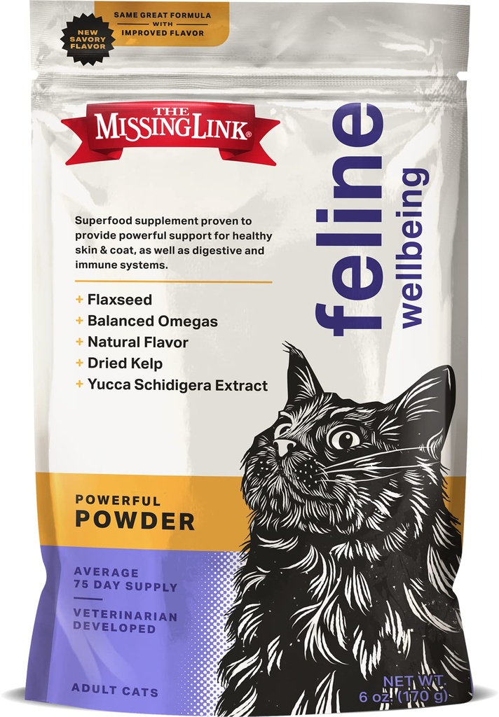 Chýbajúce Link Feline Superfood Supplement púder 6oz Bag, Veterinarian Formulovaný, Vyvážené Omega 3 & 6 pre zdravú pokožku a kabát, trávenie, imunita a celkové zdravie mačky