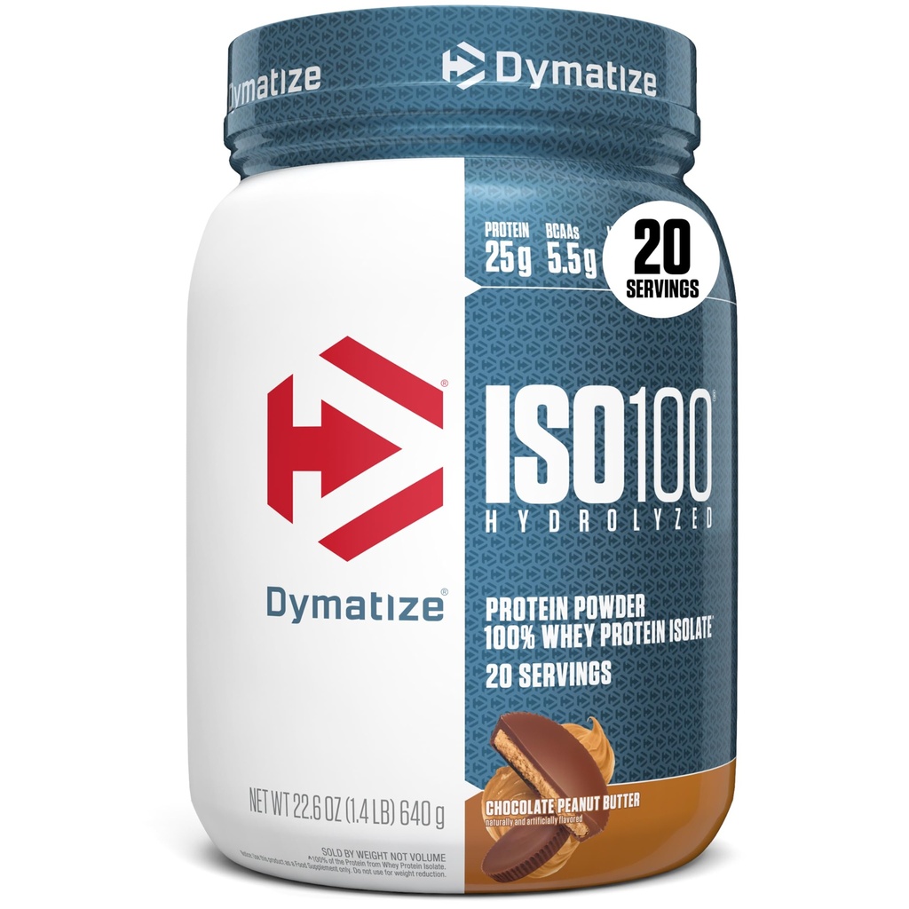 Dymatizovať ISO100 Srvátkový prášok Proteín Izolát, Čokoládové arašidové maslo, 25 g bielkovín, 5,5 g BCAA, menej ako 120 kalov, bez lepku, 1g tuku, 1g cukru, 2g Carb (20servings)
