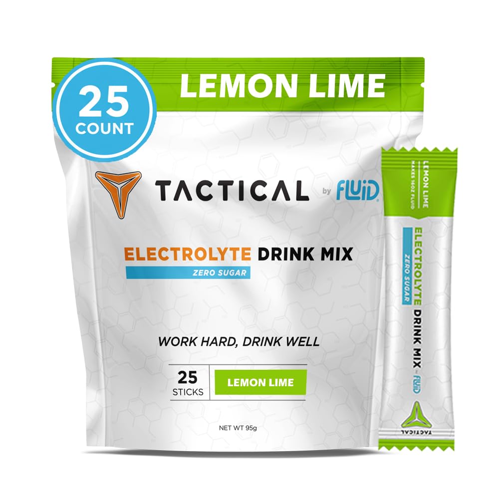 Fluid Tactical - Zero Sugar, Keto Electrolyte Powder, Hydration Pakets, Made in USA (Lemon Lime, 25 gróf)