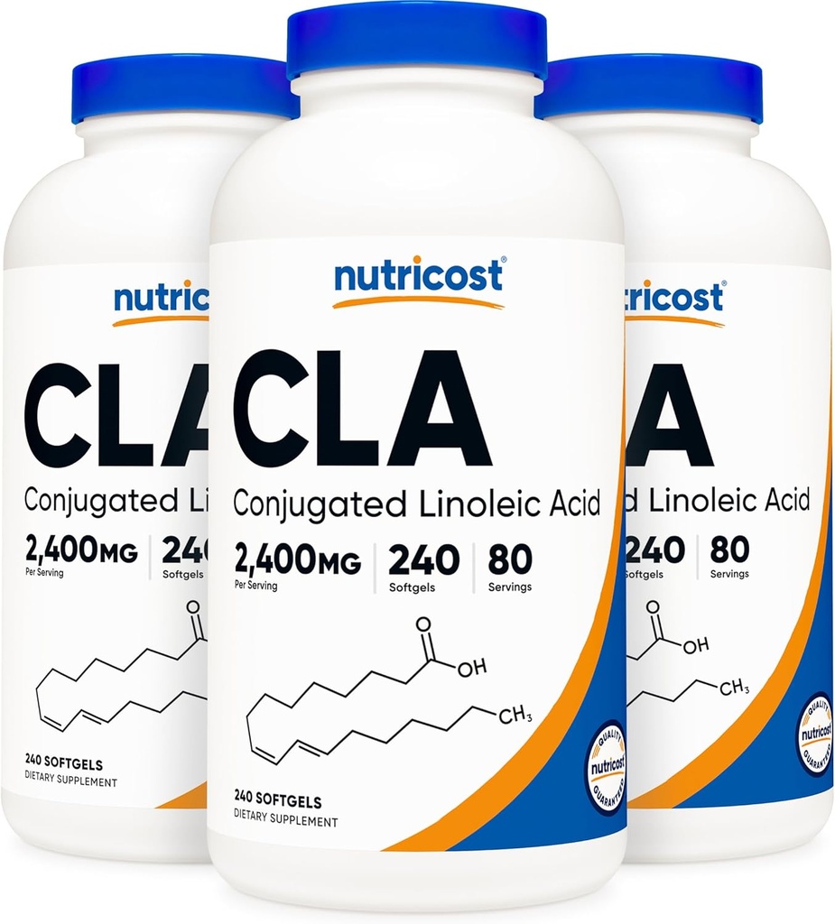 Nutricost CLA (Konjugovaná kyselina linolová) 2,400mg, 240 Softgels - bezlepok, Non-GMO, 800mg Per Softgel (3 fľaše)
