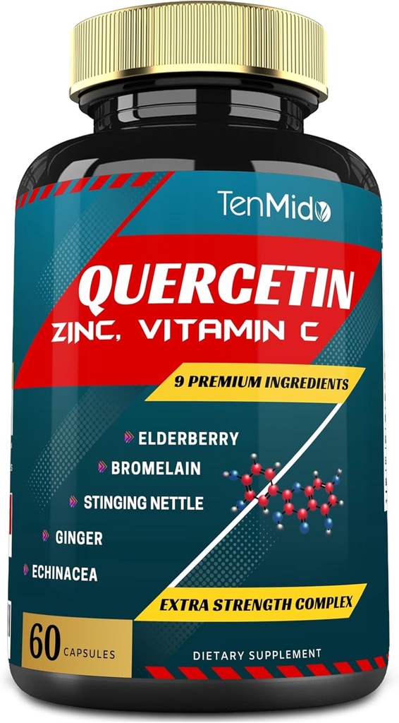 Quercetin Extract Kapsule - Blend Elderberry, Hypromelain, Ginger, Stinging Nettle, Echinacea, Black Pepper a viac - 60 Kapsule, 2 mesiace Zásoba