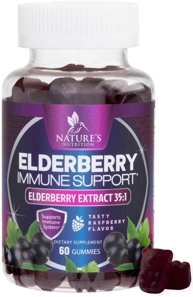 Brusnice Immune Support Gummies - Super Concentrated 35:1 Extract, Equivalent to 4200mg Elderberries - Sambucus Black Elder Berry Vitamín Supplement, Daily Support for Kids & Adults - 60 Gummies