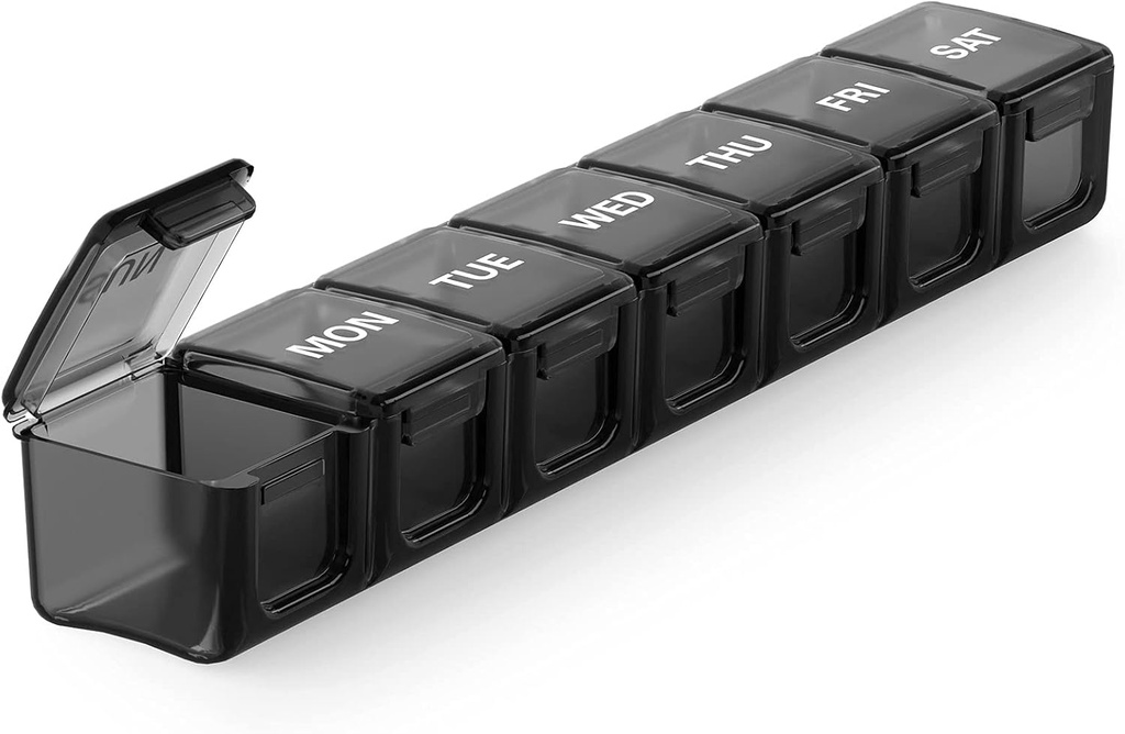 Sukuos Extra veľké týždenné pilulky Organizátor, 7 Denné denné pilulky Box Case Easy to Open, Hodvábna obrazovka tlačená medicína Kontajner s čistým vid pre vitamíny, rybie oleje alebo doplnky