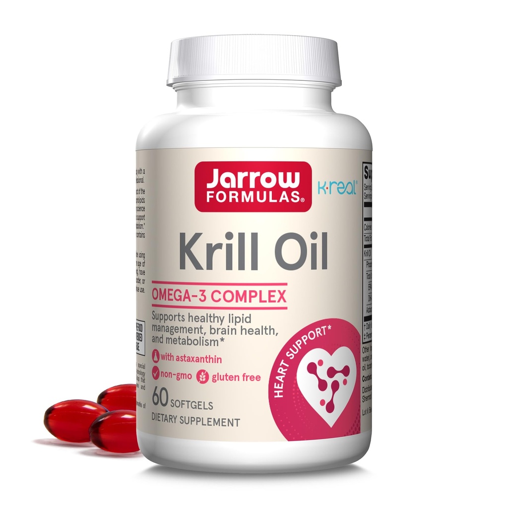 Jarrow Formules Krill Oil - Fosfolipid Omega-3 Complex s astaxantínom - 60 Softgels - 30 Servírovanie - podporuje Lipid Management, Metabolizmus, zdravie mozgu a srdca - EPA & DHA - bezlepkové - non-GMO