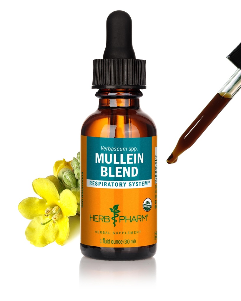 Herb Pharm Certified Organic Mullein Blend Liquid Extract for Respiration System Support - 1 Ounce