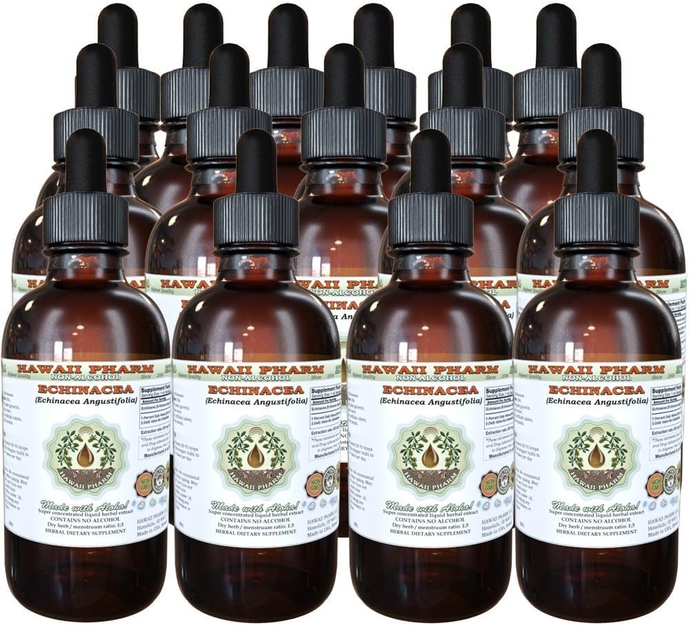 Echinacea Liquid Extract bez obsahu alkoholu, Echinacea (Echinacea Angustifolia) Sušený Root Glycerit Hawaii Pharm Natural Herbal Supplement 15x4 oz