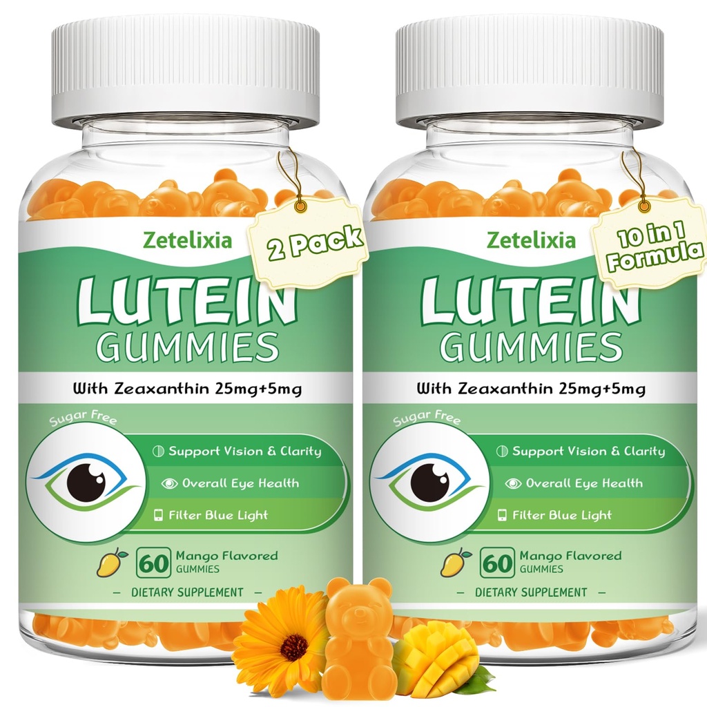 2 balenia Lutein Gummies 25mg, Sugar Free Lutein Zeaxantin Supplements Gummies, Eye Health Supplement for Adults, Eye Vitamíny Lutein for Vision and Blue Light Protection, Mango Flavor, 120 Počet