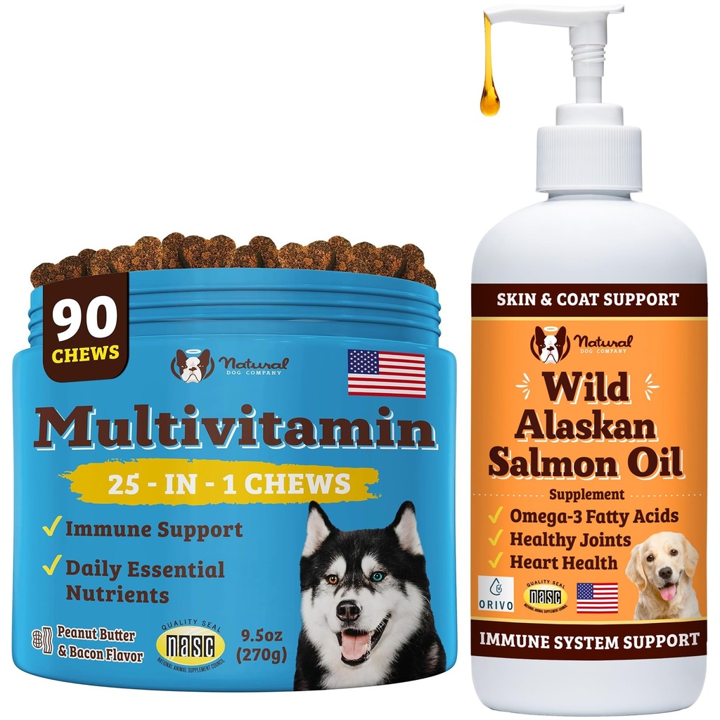 Natural Dog Company Wellness Bundle pre psy, Salmon Oil pre psy, multivitamín a doplnok, Svrbenie Relief