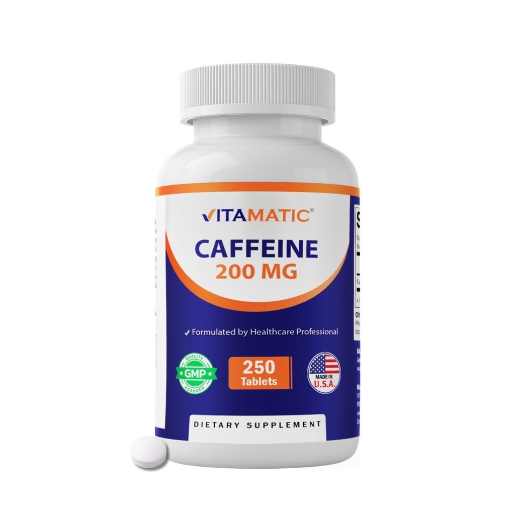 Vitamatic Caffeine Pills 200mg per Serving, 250 Vegetariánske tablety