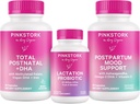 Pink Stork Nová mama Nevyhnutnosti Bundle: Postnatálny vitamín s DHA a kyseliny listovej, Laktácia Probiotikum na materské mlieko + Imunitná podpora, Postpartum Mood + Hormone Support, Postpartum Essentials
