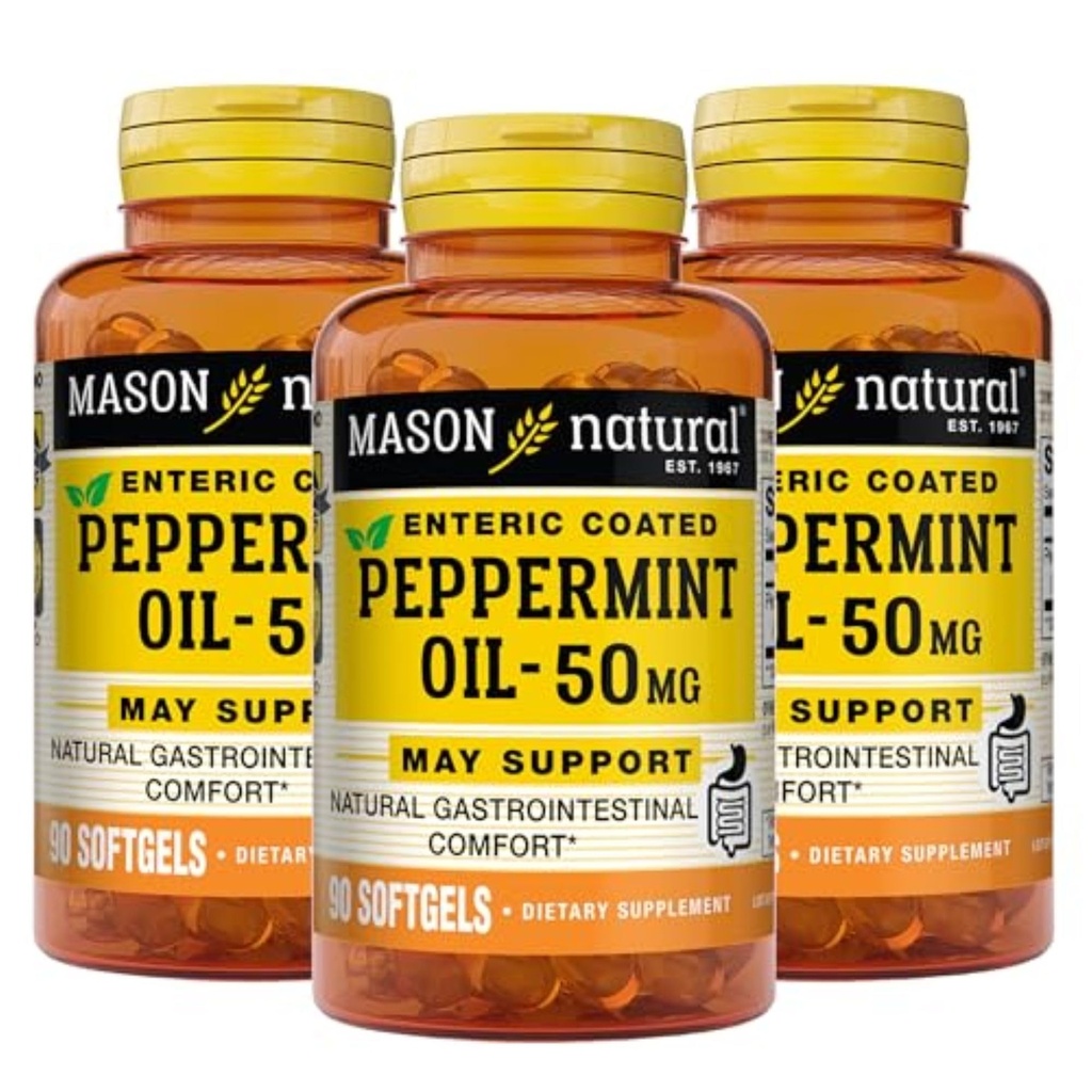 MASON NATURAL Peppermint Oil 50 mg Enteric Coated Supplement, 270 Day Supply of Gastrointestinal Support for Standardly Funging Bowel, Softgel Pills