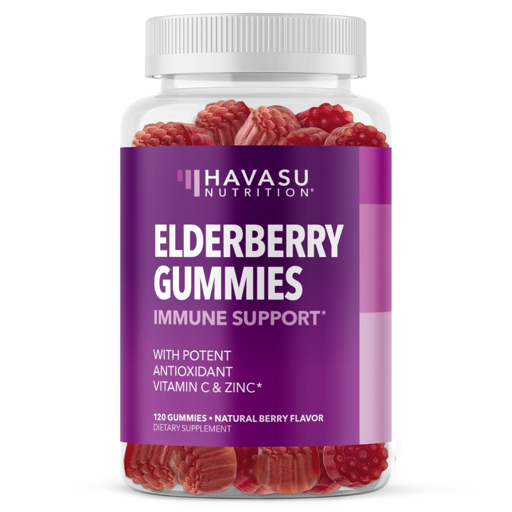 Sambucus Elderberry Gummies pre dospelých - Imunitná podpora doplnok s vitamínom C a zinkom - Vylepšený vzorec pre každodennú obranu - 120 Počet, 2 mesiace dodávky, Berry chuť - Pohodlné wellness