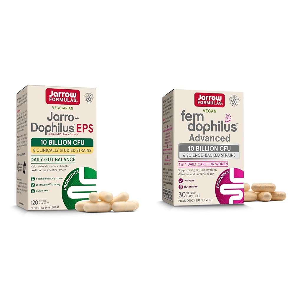 Jarrow Formules Probiotiká Bundle s Jarro-Dophilus EPS 10 miliárd CFU 120 Caps a Fem-Dophilus Advanced 10 miliárd CFU 30 Caps