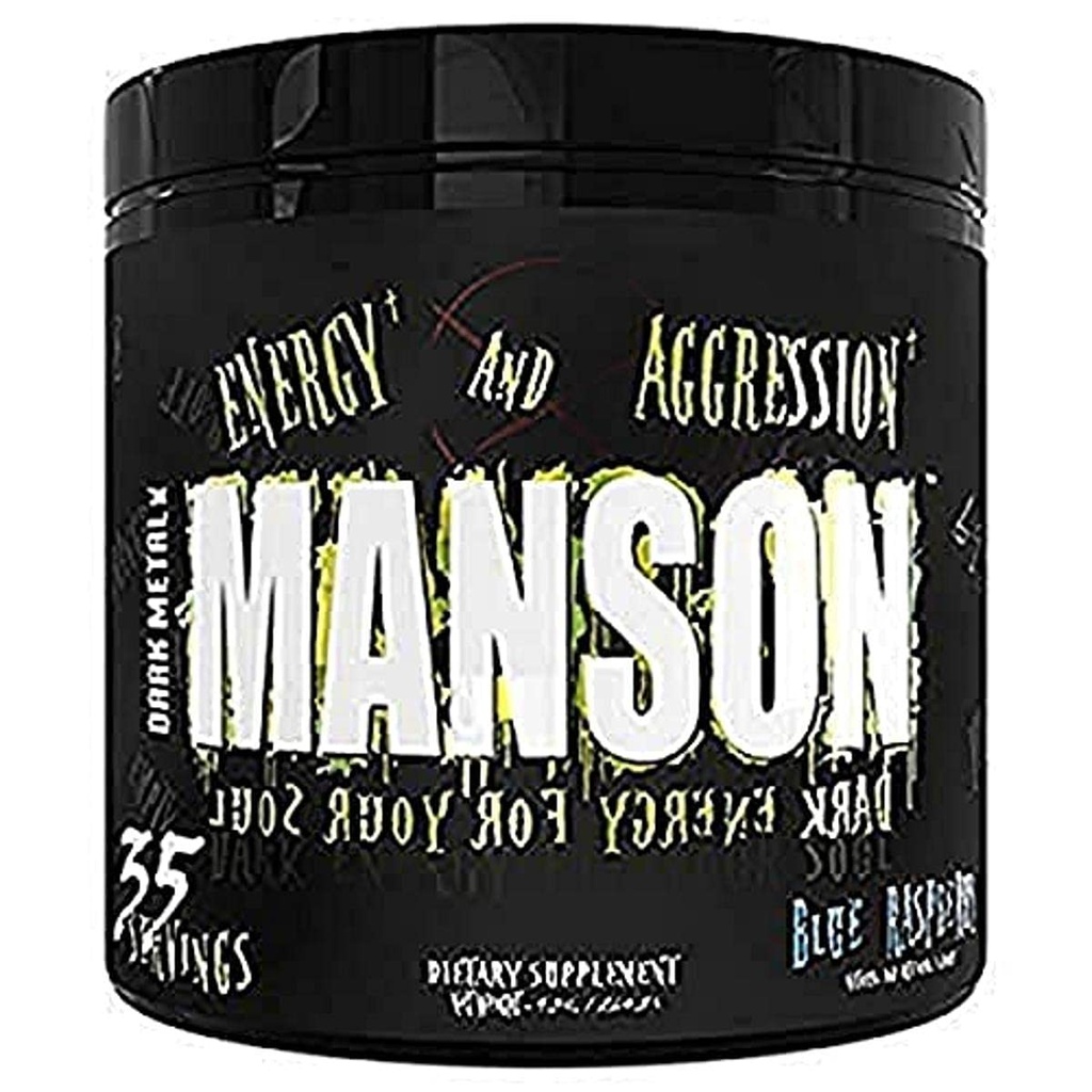 DARK METAL Inc. Manson High Stim Pre Cvičenie Powder, Energy Focus Strength, Naložené s Beta Alanyne L-karnitín Kofeín Infinergy, 35 Srvgs, Blue Malina