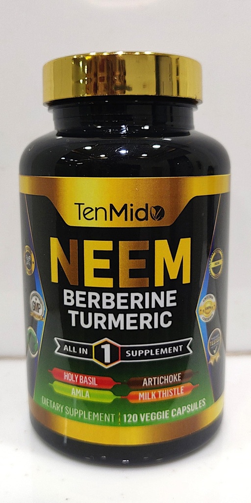 Neem Leaf Supplement - 8in1 Formula - Kombinovať s Berberine, Turmerica, Holy Basil, Amla, Artičoky, Milk Thitle, and Black Pepper - Immune Support - 120 Kapsule na 4 mesiace Dodávka