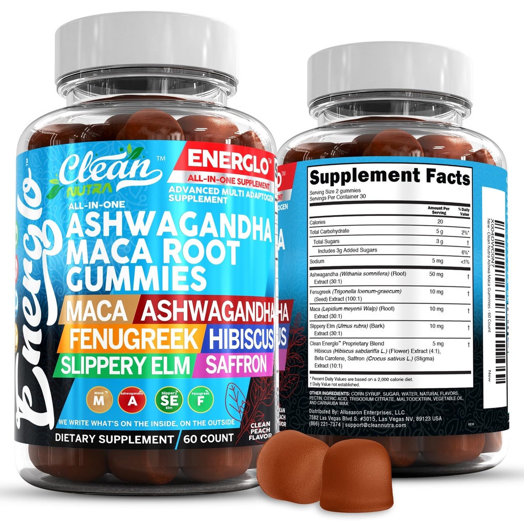 Ashwagandha Maca Root Gummies s senovka grécka Hibiscus Slippery Elm Saffron Extract & Beta karotén 