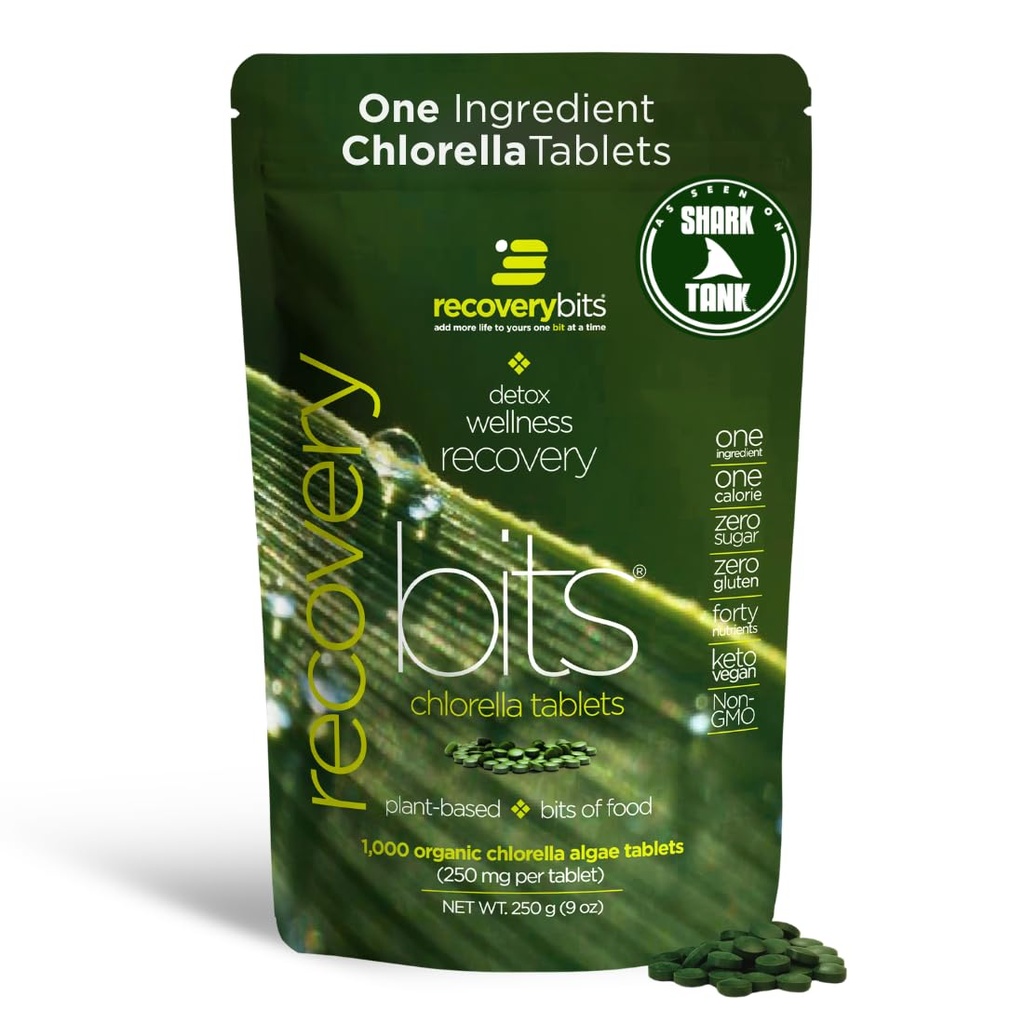 Oživeniebity - Organic Chlorella Tablets - Plant-Based Algae Superfood - Chlorofyl - Cracked Cell Wall - Energy - Immune System - Detox - Keto - Vegan - Non-GMO - Veľké vrecko - 1000 Tablety
