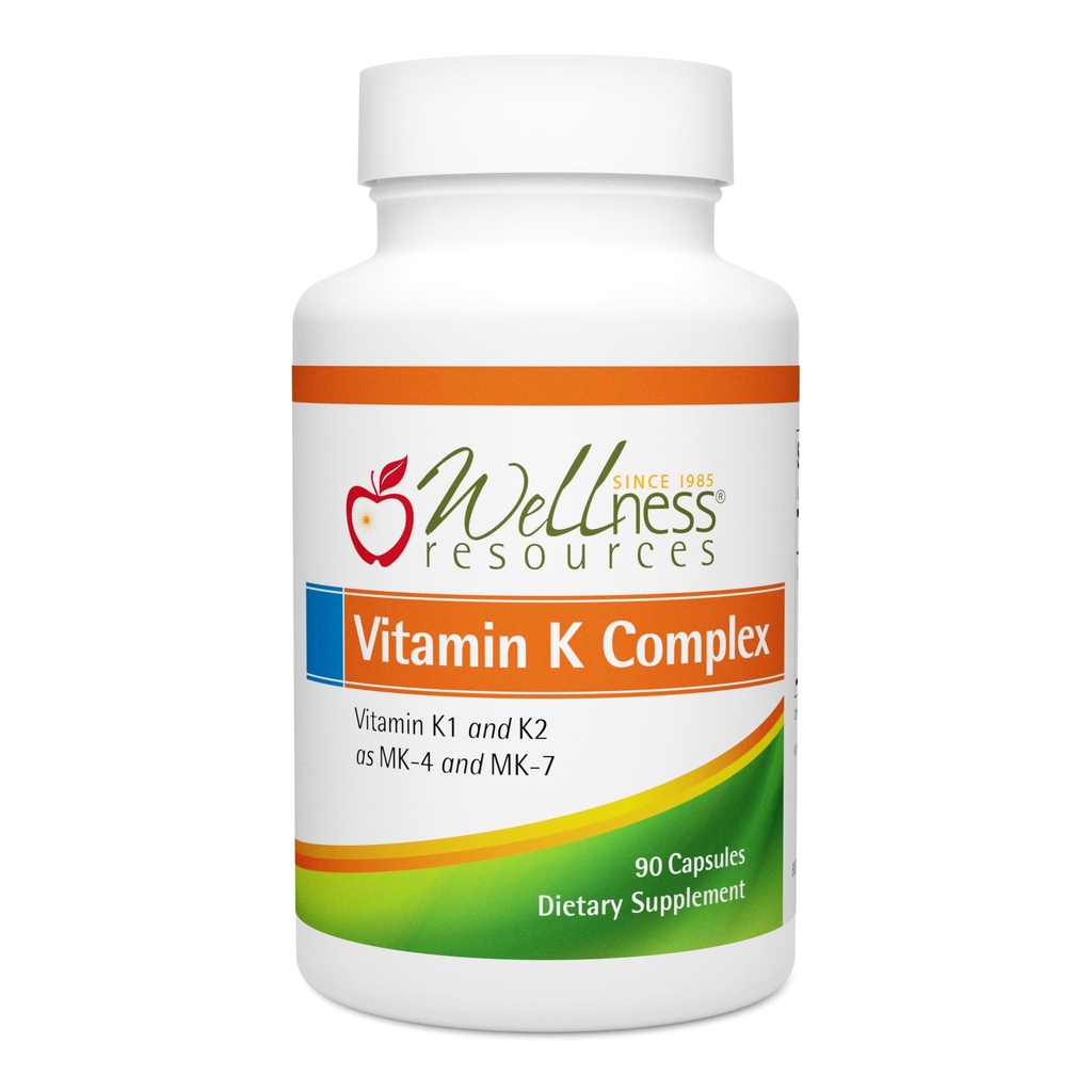 Wellness Resources Vitamin K Complex Supplement - 600 mcg Vitamín K2 (ako MK-4 a Trans MK-7) a 1000 mcg K1- Bone Strength and Heart Health - K2 Vitamín Supplement - 90 Kapsule Non-GMO
