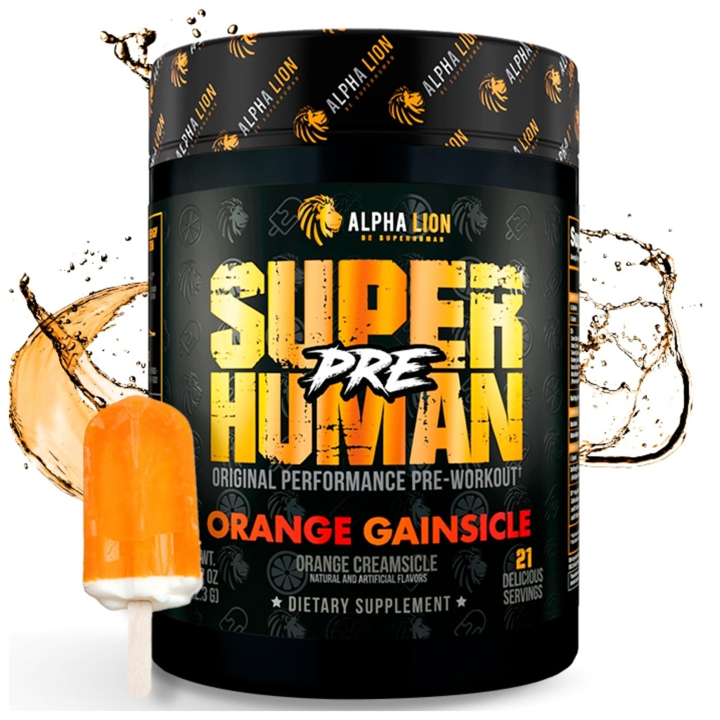 ALPHA LION Superhuman Pre Workout Powder, Beta Alanine, L-Taurine & Tri-Source Kofeín pre udržateľnú energiu a zameranie, Oxid dusnatý a Citrulín pre čerpadlá (21 Servings, Orange Gainsicle)