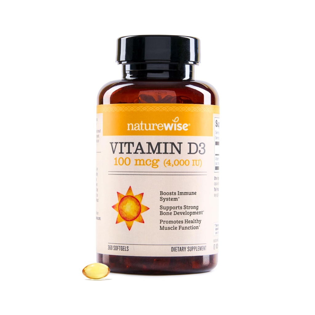 NatureWise vitamín D3 4000iu (100 μg) 1-ročný zdroj pre imunitnú podporu, zdravú funkciu svalov a zdravie kostí - non-GMO, bezlepok v organickom extra panenský olivový olej, (Mini Softgel), 360 počet