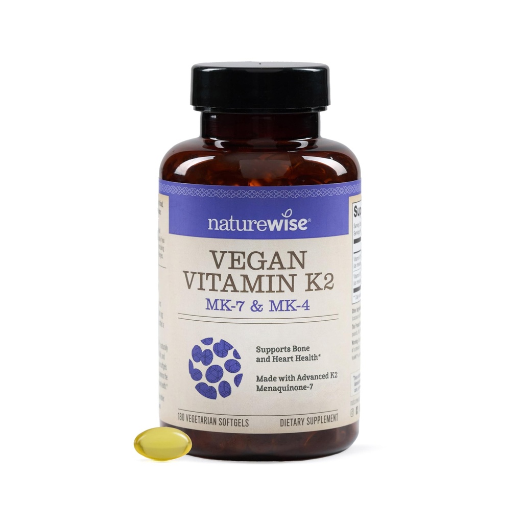 NatureWise Vitamín K2 600mcg Supplement with MK-7 100mcg & MK-4 500mcg - Enhanced Biodostupný vzorec - K Complex for Bone and Heart Health - Vegan, Gluten Free, non-GMO -180 Softgels[6-Mesiac dodávky]