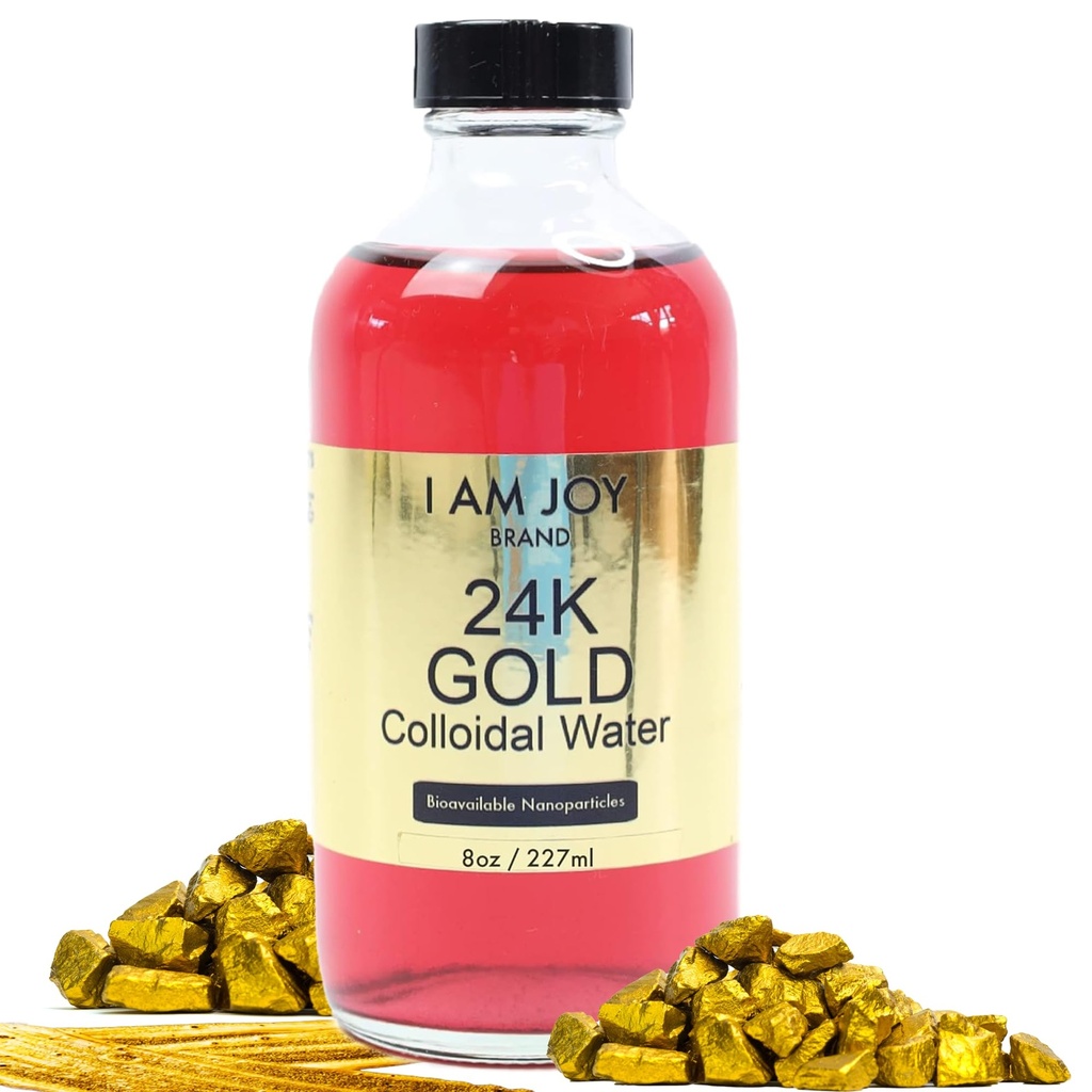I Am Joy: Tekuté koloidné zlato 24k 99,99% Pure 100ppm Ruby Red Water Based All Natural Electrolysis Large 8oz Sklenená fľaša
