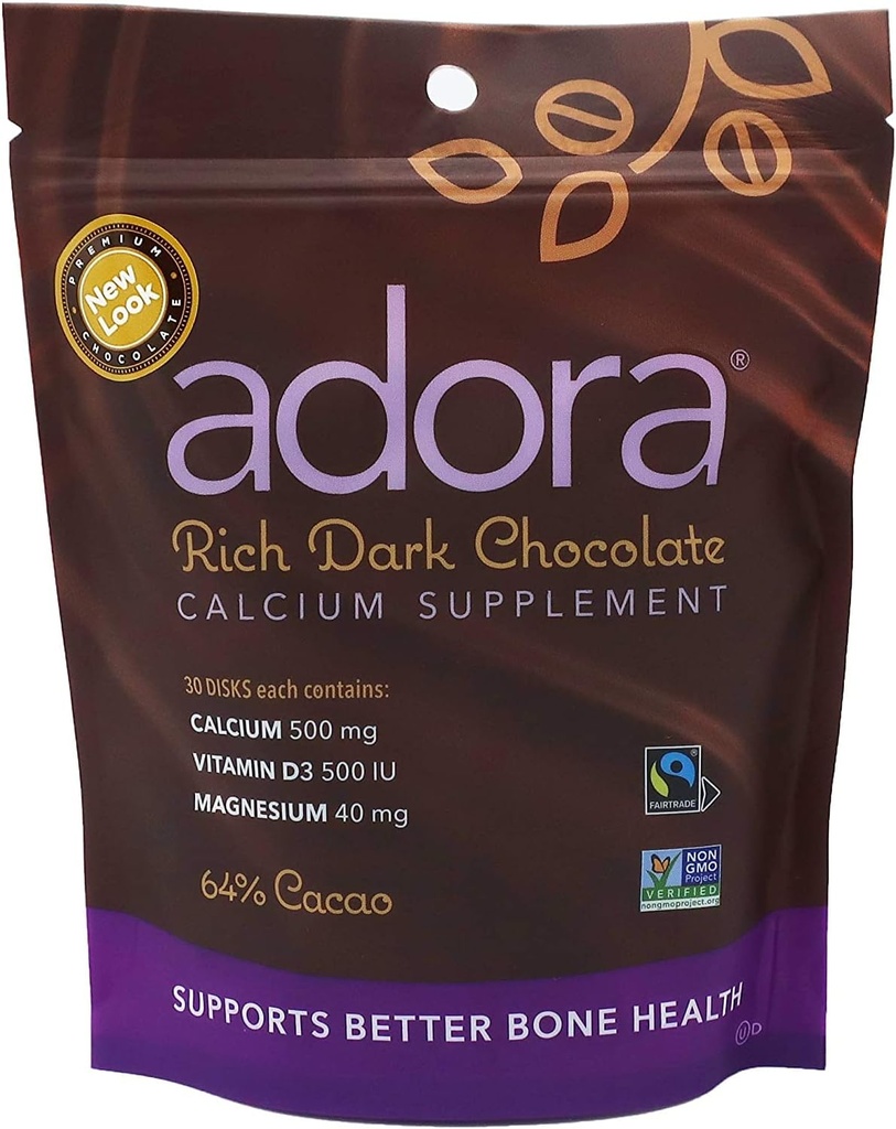 Adora Calcium Supplement, Fairtrade Dark Chocolate, balenie 12 - 30 ks