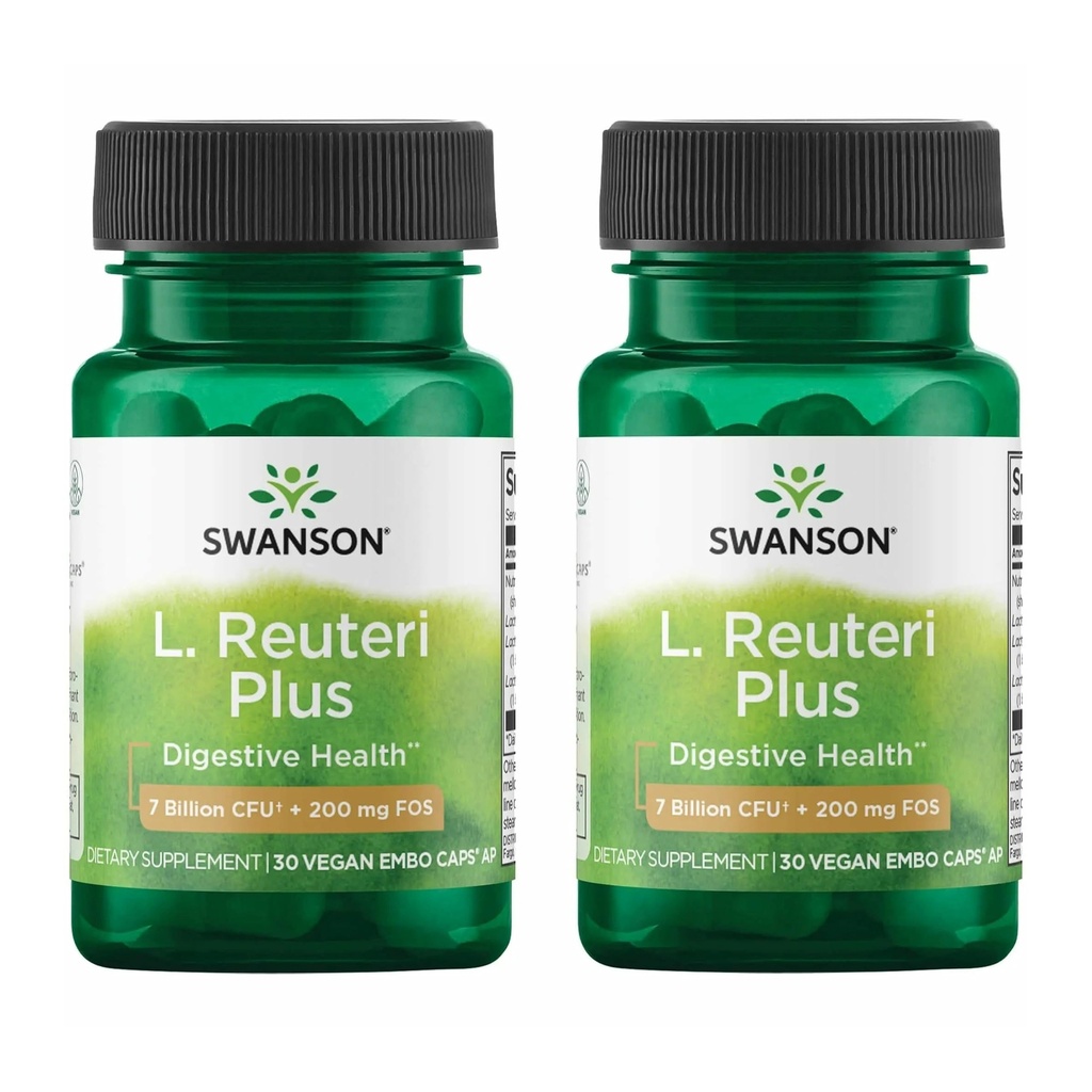Swanson L. Reuteri Probiotic Plus w/ L. Rhamnosus L. Acidophilus & FOS Prebiotic Digestive Support - Propaguje zdravie Gut w/ 7 miliárd CFU na kapsulu - (30 Veggie Capsules) (2 balenia)