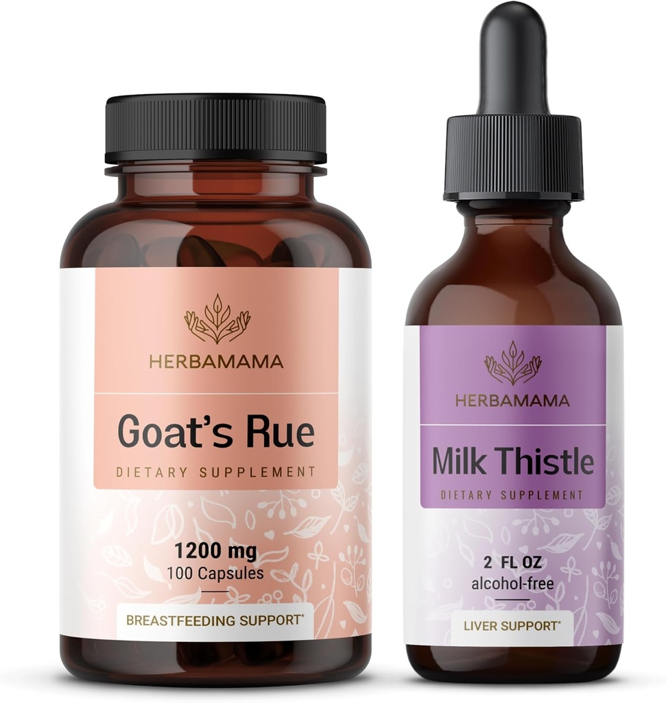 HERBAMAMA caps Rue and Milk Thistle Kit - Bundle of 1200 mg capsules & Milk Thistle Liver Detox Drops 2 fl oz - Vegan, Non- GMO, Cukor & Bez alkoholu - 2 balenia